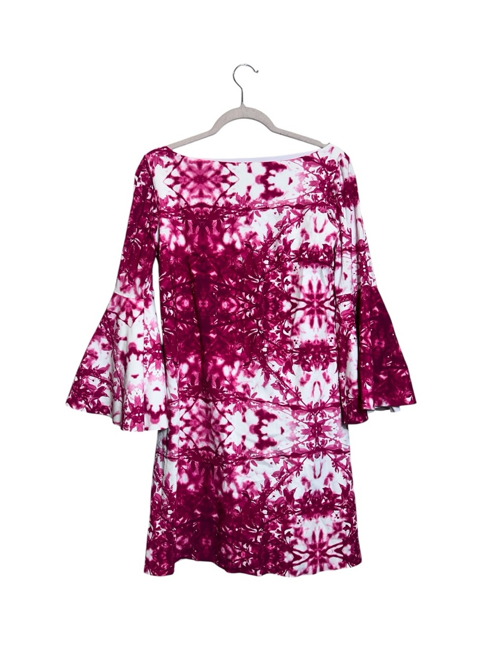 Chiara Boni Magenta and White Tie-Dye Bell Sleeve Dress